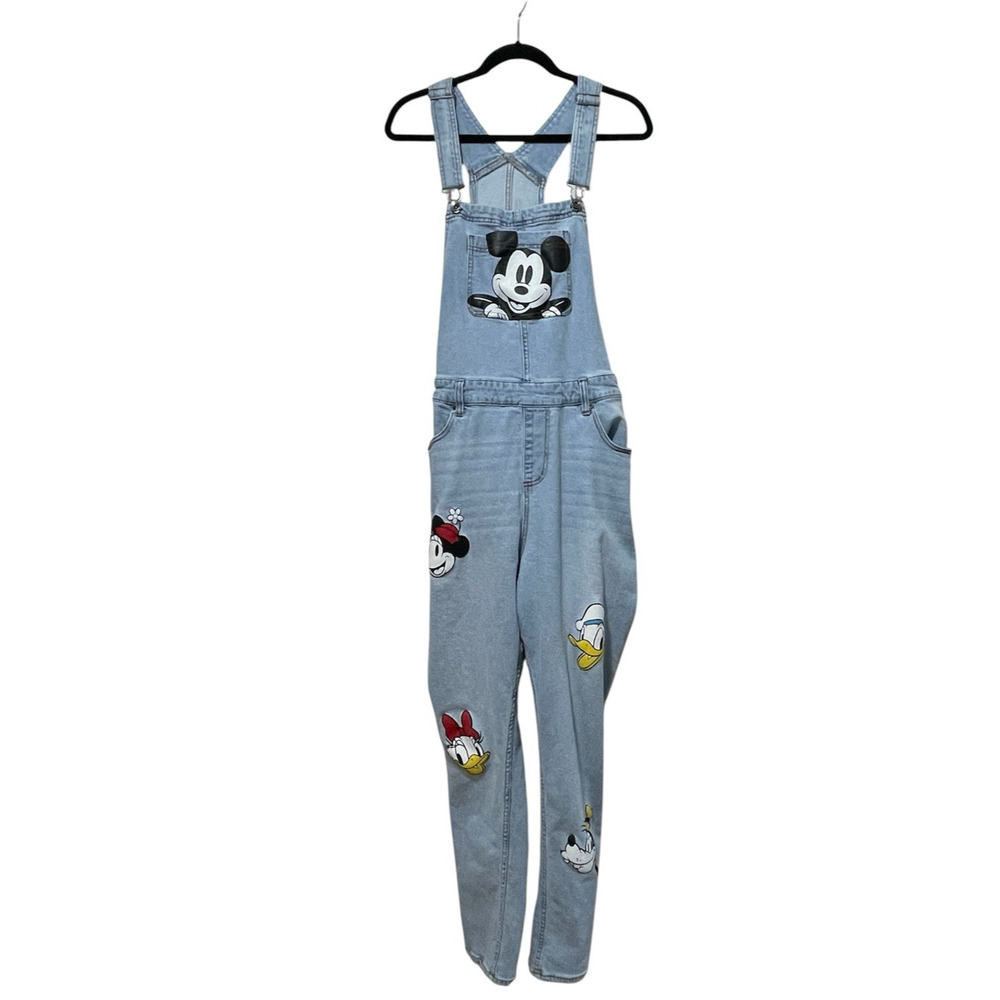 Disney Mickey and Friends Light Blue Denim Bib Overalls Womens Sz 2 Adjustable